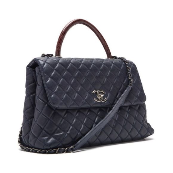 Chanel Matelasse Coco Handle 2Way Caviar Skin x Lizard Navy Bordeaux Silver - Picture 2 of 12